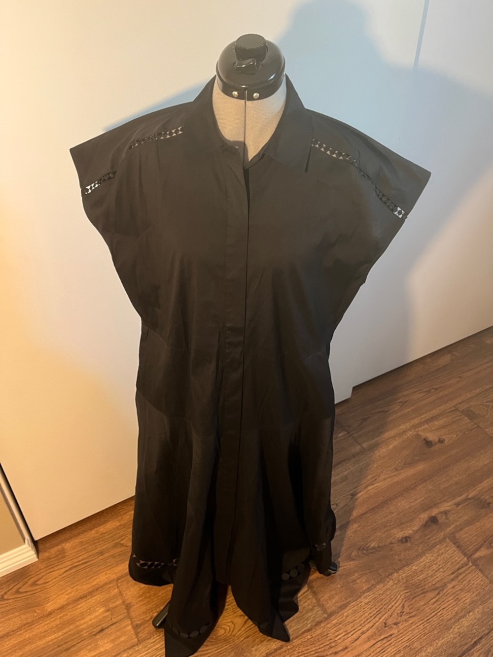 Chico's Black Maxi Shirt Dress with Cutout Trim and Pockets